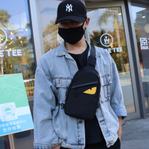 Small Monster Mens Chest Front Backpack Students Casual Diagonal Satchel Bag Mens Shoulder Bag Waterproof Oxford Boobs Bag Men Tide Cards