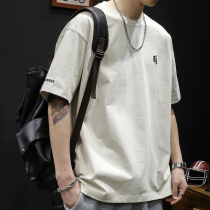 The weight 230g short sleeve t shirt men summer tide 2023 new loose mens large - size mens shirt rice white