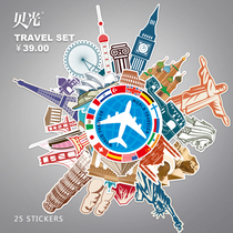 European and American city landmark suitcase sticker personalized trolley suitcase sticker retro building box sticker waterproof