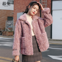 Thick cute lamb plush short coat women autumn and winter 2021 New Korean loose Joker leather jacket