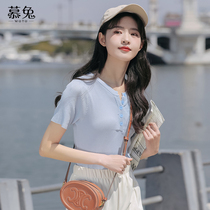 Mulrabbit Style Body Knit Short Sleeve Shirt Woman 2022 Summer new design Feel Small Crowdt-shirt Blouse Thin