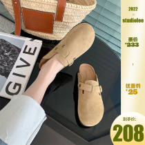 Grapes moms studiolee French style retro soft bottom Baotou Half drag thick bottom One foot pedal flat-bottomed pken shoes female spring
