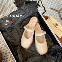 Grape mother Studiolee fashion simple square head buckle belt Joker flat bottom bag half drag single shoes women Summer