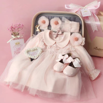 Hong Kong baby gift box princess pink dress spring and autumn girl baby 100 day banquet year old gift