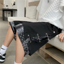 European and American hiphop pants cashew flower hanging pants high street ins hip-hop fake two-piece 5 five-point training shorts