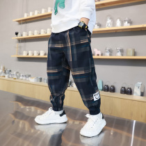 Childrens clothing boy pants spring and autumn clothing 2021 new large childrens trousers leisure sports handsome foreign Korean Plaid