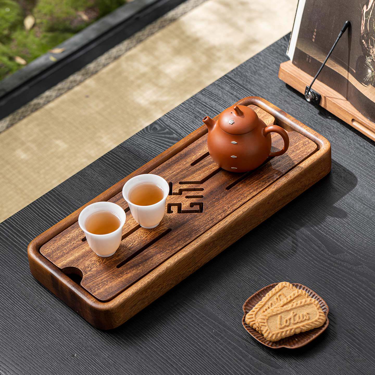 胡桃木製 貯水式茶盤 干泡台 コンパクト 储水式胡桃木茶盘-储