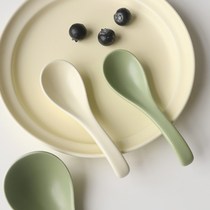 Retro matte ceramic spoon spoon short long handle spoon home size simple porridge rice spoon