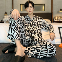 2022 new pyjamas mens spring and autumn pure cotton long sleeve home for mens four-season full-length cotton suit