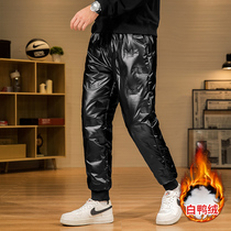 Trend down pants men wear 2021 winter new mens velvet thickened white duck down casual pants