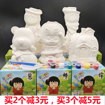 Childrens DIY coloring piggy bank white embryo painted plaster doll coloring ceramic mold white mold painting toy