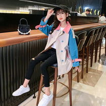 Girls windbreaker 2021 autumn new 15-year-old childrens autumn dress foreign style mosaic jacket children fashionable coat