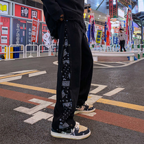 2021 new casual pants mens Tide brand cashew flower hip hop breasted pants spring loose handsome sports trousers