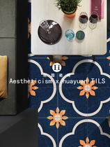 American retro tile toilet non-slip floor tiles bathroom toilet balcony kitchen background wall small flower tiles