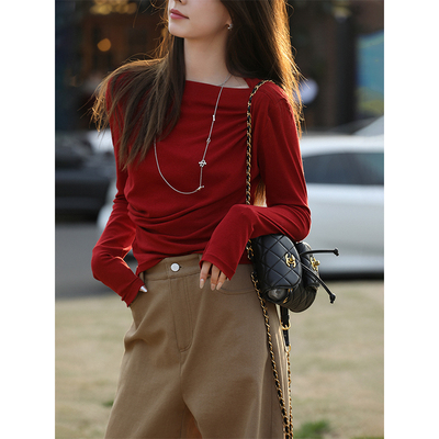 taobao agent Knitted spring T-shirt, top, long sleeve, bright catchy style