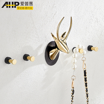 Adhesive hook entrance entrance entrance entrance door Wall Wall clothing hook full copper creative non-perforated wardrobe adhesive hook gold