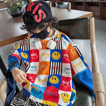 2022 new childlike spring clothing boys sweatshirt fake two long sleeves T-shirt with smiley face blouses