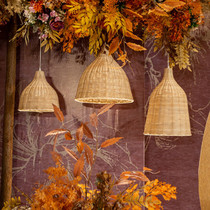 Rattan chandelier wedding props Mori bamboo rattan wine glass lantern outdoor wedding arrangement window ceiling decoration