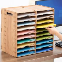 File storage rack finishing artifact storage rack file rack data rack multi-layer a4 file bag desktop large capacity wooden file classification office storage supplies data shelf folder rack