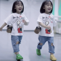 Children short sleeve suit 2022 new cheer bar read book man T-shirt pure cotton brother-in-law boy girl Summer brother girl
