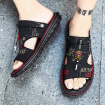 2022 new leather sandals mens summer outwear male cool tug outdoor dual-use soft bottom driving slippers male trend wins