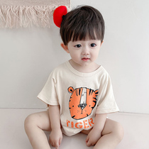 Baby Summer Clothing Bag Fart Clothes Slim Fit 3-6 Month Old Baby Full Moon 100 Days Clothes Super Cute Baby Short Sleeve Khaclothes Y