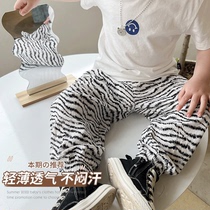 Boys anti-mosquito pants Summer ultra-thin section Male children ice silk cotton silk long pants light cage pants female baby pants Summer Y
