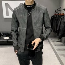 Tide brand British leather jacket men 2021 Autumn New Baseball collar jacket slim trend wild handsome coat