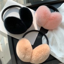Winter simple warm Rex rabbit hair ear cover female Korean ins plush ear bag student Earmuffs Ear cover retractable