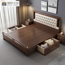 Modern simple solid wood storage bed Nordic light luxury master bed new Chinese bed factory outlet bed double high box bed