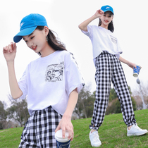 Girls summer clothes suit 2022 new teenage girl casual sportswear girl short sleeves Two sets of foreign gas primary school students 13