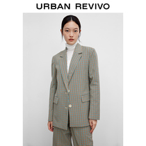 UR2021 autumn new womens retro style casual checkprint silhouette blazer WL37S1CN2000