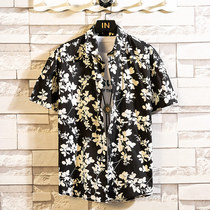 Floral shirt Mens loose large size shirt short sleeve spring and summer thin ice silk beach sunscreen jacket Hawaii