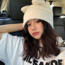 Soft fufu little milk rabbit rabbit ear knitted hat wool hat cute sweet girl furry winter pile hat