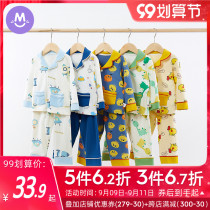 Childrens pajamas Spring and Autumn Cotton Long Sleeve Thin Boy Lapel Baby Home Clothes Set Children Spring Women Summer
