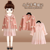  Girls  dresses autumn 2021 new Western skirt childrens knitted cardigan spring and autumn female baby princess skirt