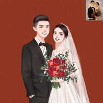 Watercolor wedding hand-painted invitation logo design please post invitation custom comic realistic couple Avatar