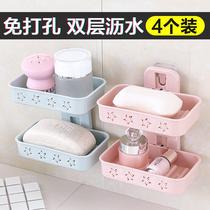 New double-layer soap box suction cup wall-mounted soap rack household drain soap box punch-free storage rack