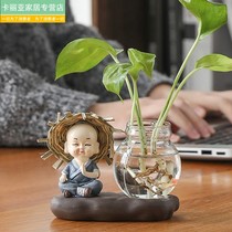 Ornaments decoration ins desktop art glass office Little Monk table decoration hipster glass bottle green