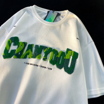 ARTSIR American vintage towels embroidered short sleeves T-shirt boys ins country Chauder lovers round off two half sleeves