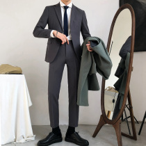 Korean version casual suit Two sets of mens autumn new handsome career positive dress suits suit Suit Companion Gown