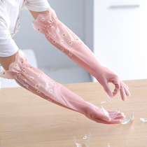 Gush dishwashing gloves durable integrated suede for housework Kitchen Cooking special rubber gloves lengthen the thickness