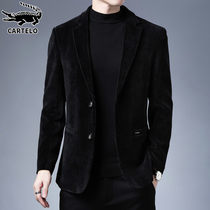 Crocodile corduroy small suit men slim Korean version of black autumn and winter new business casual suit coat men