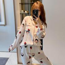 Baby cotton pajamas female spring and autumn students Japanese cute cherry balls long sleeve trousers cotton home suit
