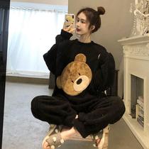 Coral fleece pajamas women winter padded plus velvet Korean version of the new cute student flannel suit can be worn outside home clothing