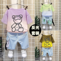Boy Summer Dress Reflective Suit Net Red Ocean Air 2022 Summer New Children Short Sleeve Trendy Tide Dress Two Sets