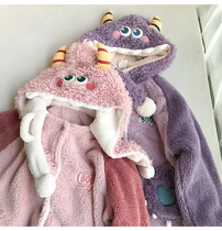 Not much fruit K looking forward to a long time little monster coral velvet nightgown winter pajamas nightgown women long plush home clothes