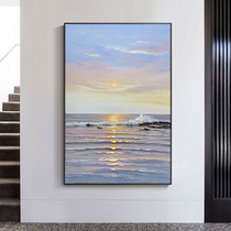 Pure hand-painted oil painting Sunrise decorative painting Sea landscape murals Nordic porch living room hanging painting thick oil large handmade