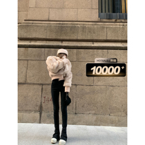 Xinlei Lin black micro-bladed jeans womens slim fit horseshoe pants high-waist blue denim straight-leg pants women