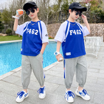 Boys summer clothing suit 2022 new Summer CUHK Childrens trendy boys Han version Short sleeves Sport to suit the ocean